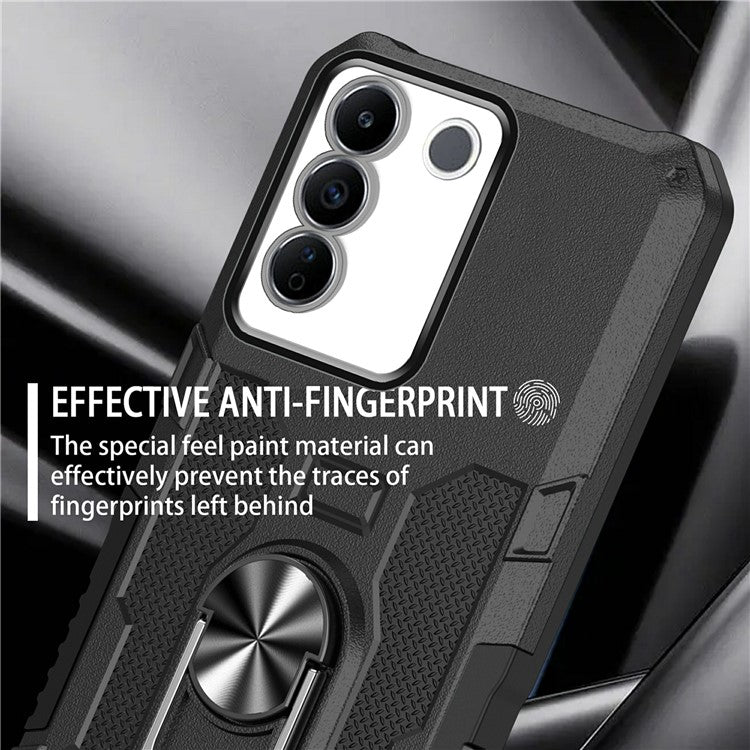 For vivo V27 5G PC + TPU Shockproof Phone Case Ring Kickstand Rugged Cover - Black