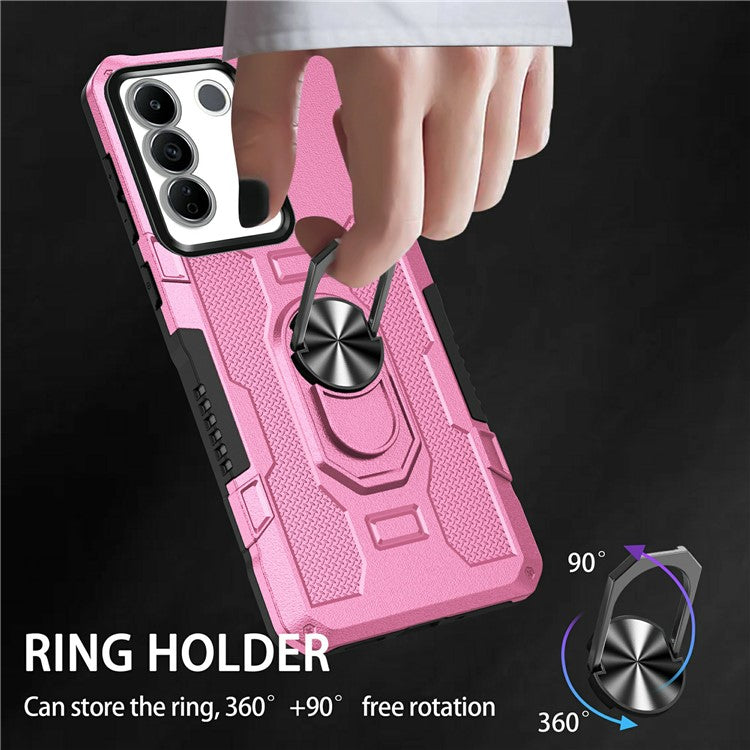 For vivo V27 5G PC + TPU Shockproof Phone Case Ring Kickstand Rugged Cover - Pink