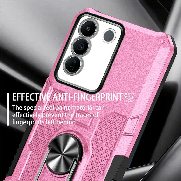 For vivo V27 5G PC + TPU Shockproof Phone Case Ring Kickstand Rugged Cover - Pink