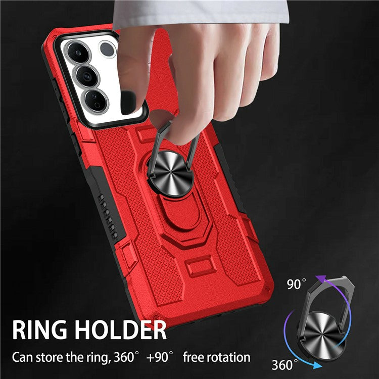 For vivo V27 5G PC + TPU Shockproof Phone Case Ring Kickstand Rugged Cover - Red