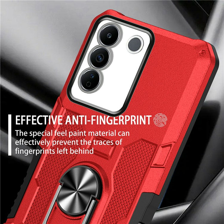 For vivo V27 5G PC + TPU Shockproof Phone Case Ring Kickstand Rugged Cover - Red