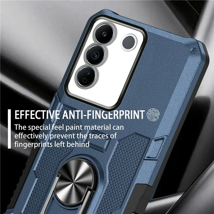 For vivo V27 5G PC + TPU Shockproof Phone Case Ring Kickstand Rugged Cover - Blue