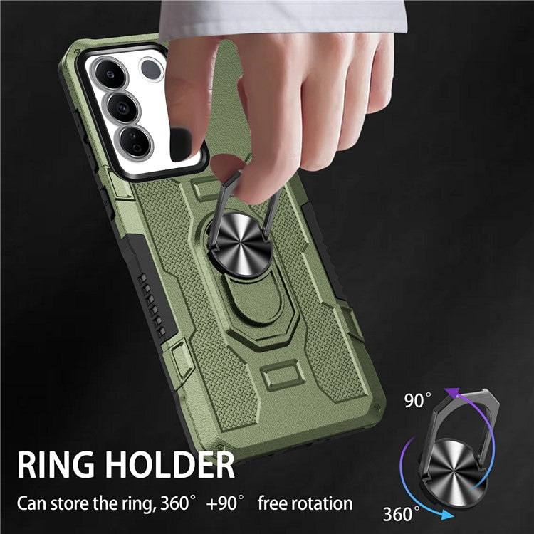 For vivo V27 5G PC + TPU Shockproof Phone Case Ring Kickstand Rugged Cover - Green