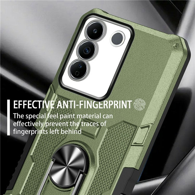 For vivo V27 5G PC + TPU Shockproof Phone Case Ring Kickstand Rugged Cover - Green