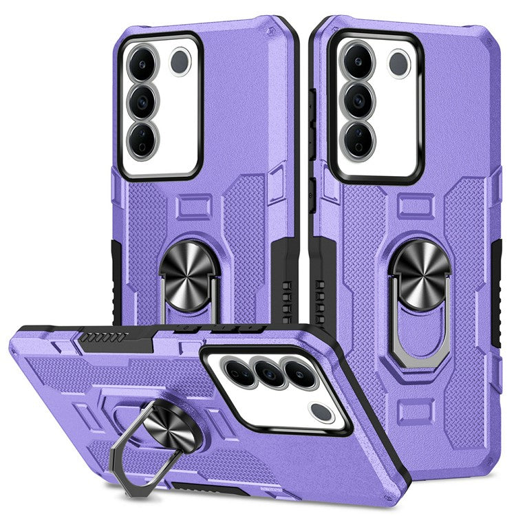 For vivo V27 5G PC + TPU Shockproof Phone Case Ring Kickstand Rugged Cover - Purple