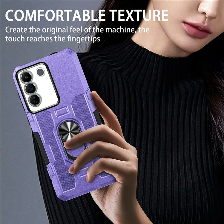 For vivo V27 5G PC + TPU Shockproof Phone Case Ring Kickstand Rugged Cover - Purple