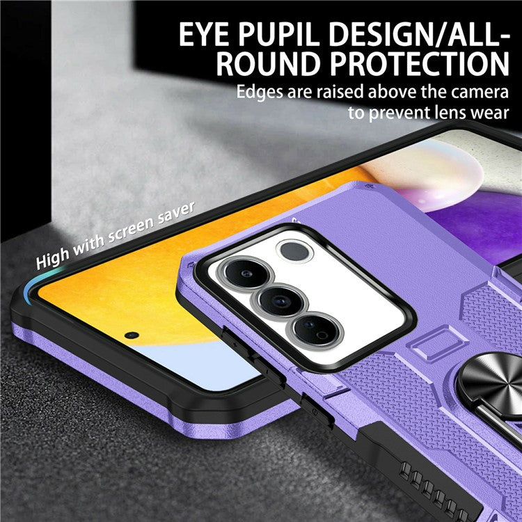 For vivo V27 5G PC + TPU Shockproof Phone Case Ring Kickstand Rugged Cover - Purple