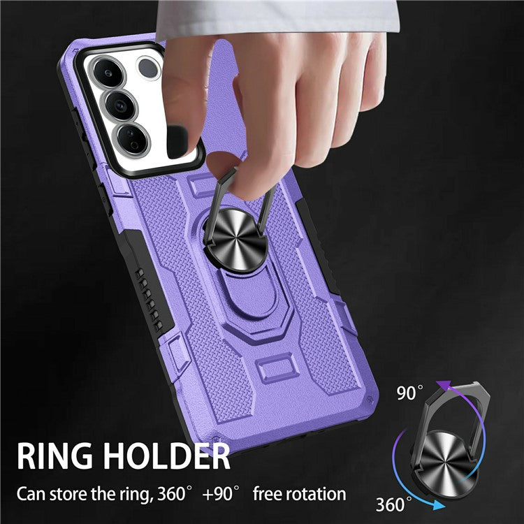 For vivo V27 5G PC + TPU Shockproof Phone Case Ring Kickstand Rugged Cover - Purple