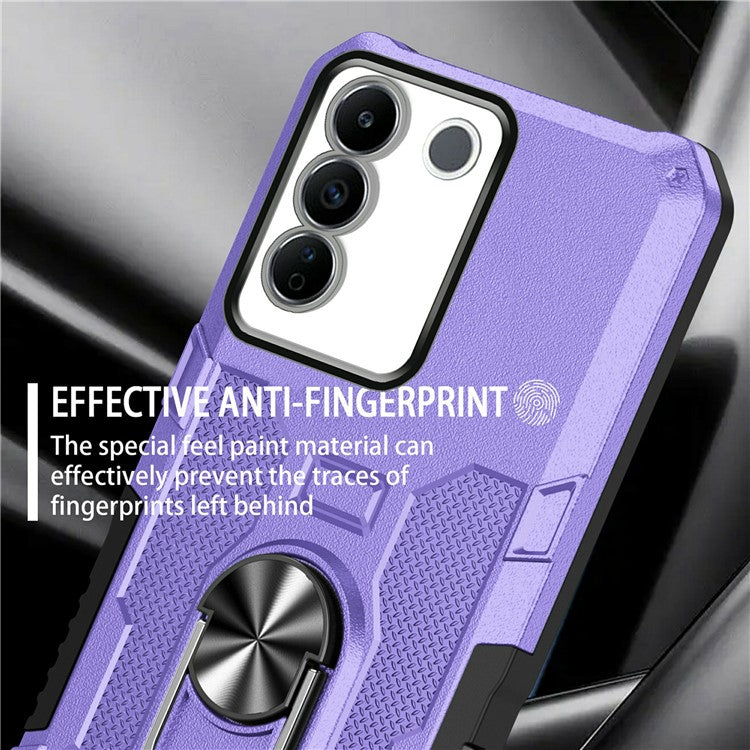 For vivo V27 5G PC + TPU Shockproof Phone Case Ring Kickstand Rugged Cover - Purple