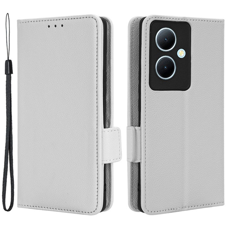 For vivo Y78+ 5G / Y78 5G / V29 Lite 5G Litchi Texture Magnetic Clasp Phone Case PU Leather Wallet Stand Cover - White