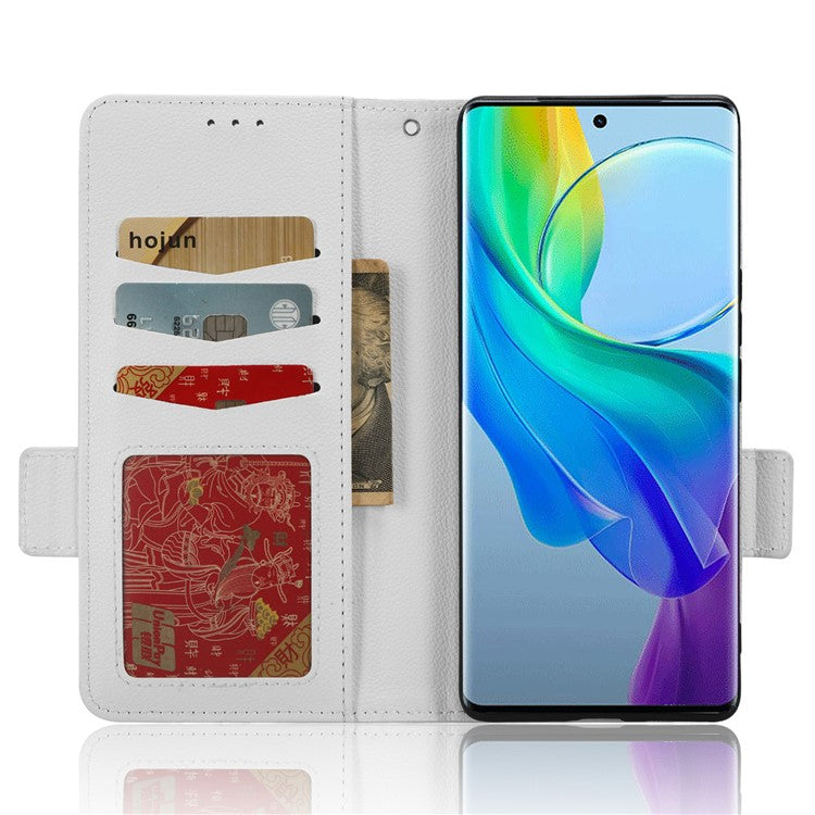 For vivo Y78+ 5G / Y78 5G / V29 Lite 5G Litchi Texture Magnetic Clasp Phone Case PU Leather Wallet Stand Cover - White