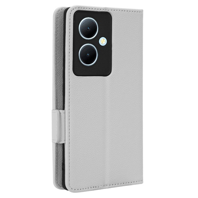 For vivo Y78+ 5G / Y78 5G / V29 Lite 5G Litchi Texture Magnetic Clasp Phone Case PU Leather Wallet Stand Cover - White