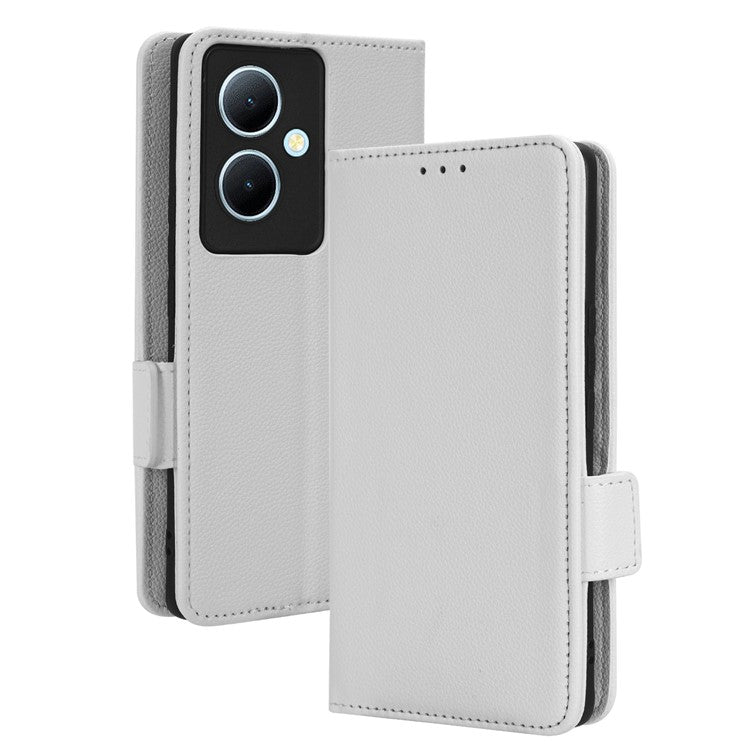 For vivo Y78+ 5G / Y78 5G / V29 Lite 5G Litchi Texture Magnetic Clasp Phone Case PU Leather Wallet Stand Cover - White