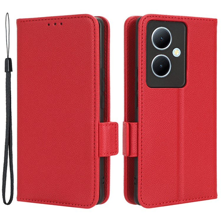 For vivo Y78+ 5G / Y78 5G / V29 Lite 5G Litchi Texture Magnetic Clasp Phone Case PU Leather Wallet Stand Cover - Red