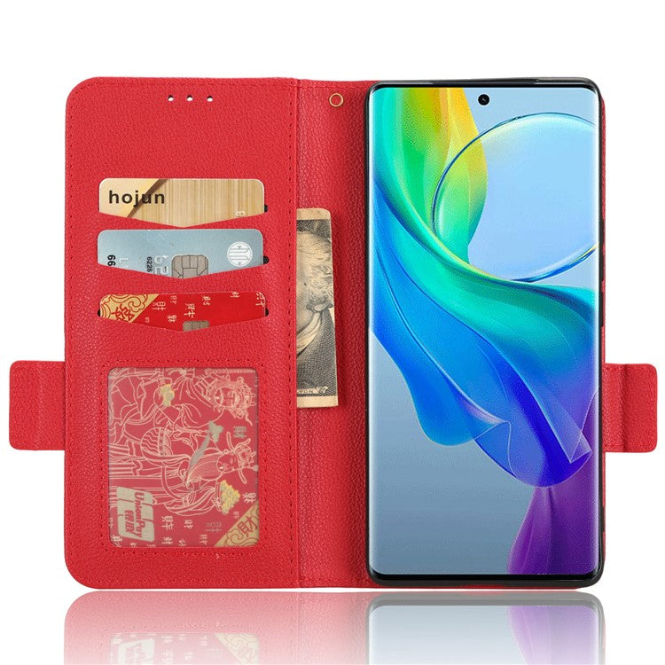 For vivo Y78+ 5G / Y78 5G / V29 Lite 5G Litchi Texture Magnetic Clasp Phone Case PU Leather Wallet Stand Cover - Red