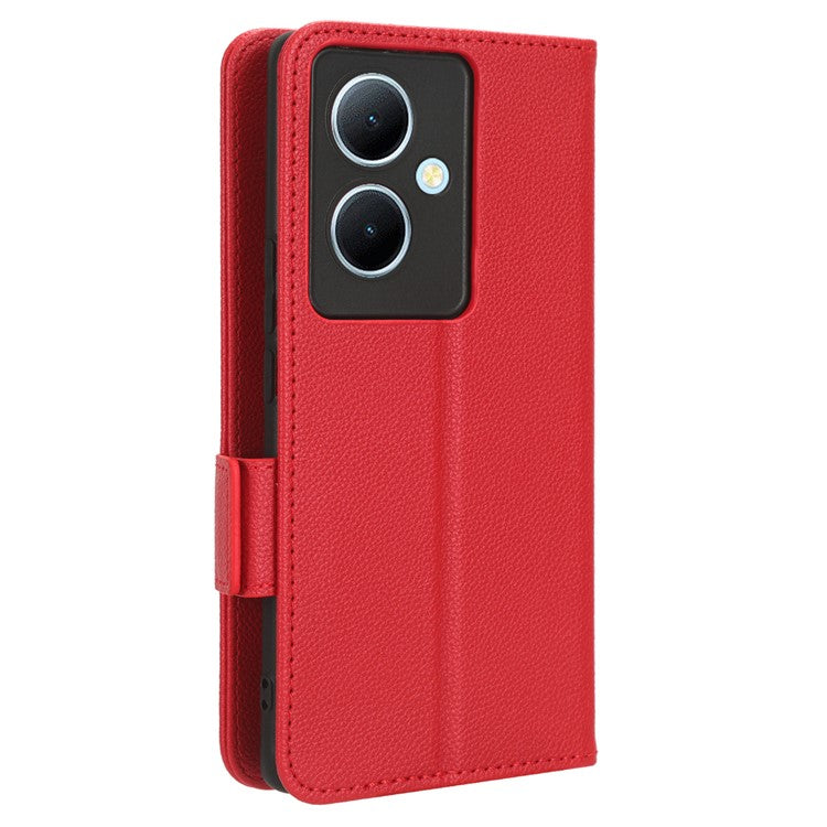 For vivo Y78+ 5G / Y78 5G / V29 Lite 5G Litchi Texture Magnetic Clasp Phone Case PU Leather Wallet Stand Cover - Red