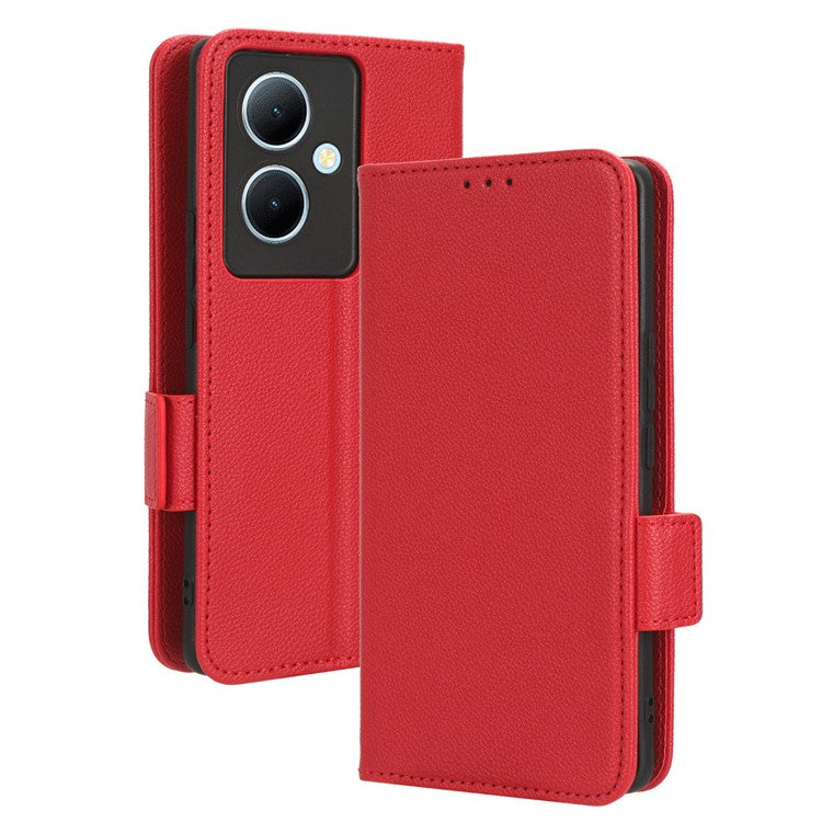 For vivo Y78+ 5G / Y78 5G / V29 Lite 5G Litchi Texture Magnetic Clasp Phone Case PU Leather Wallet Stand Cover - Red