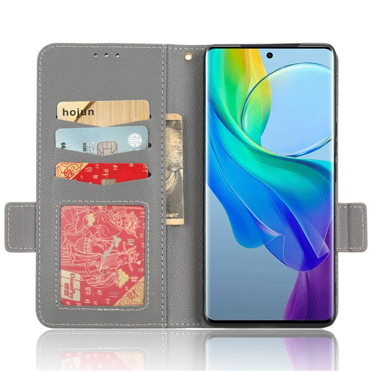 For vivo Y78+ 5G / Y78 5G / V29 Lite 5G Litchi Texture Magnetic Clasp Phone Case PU Leather Wallet Stand Cover - Grey