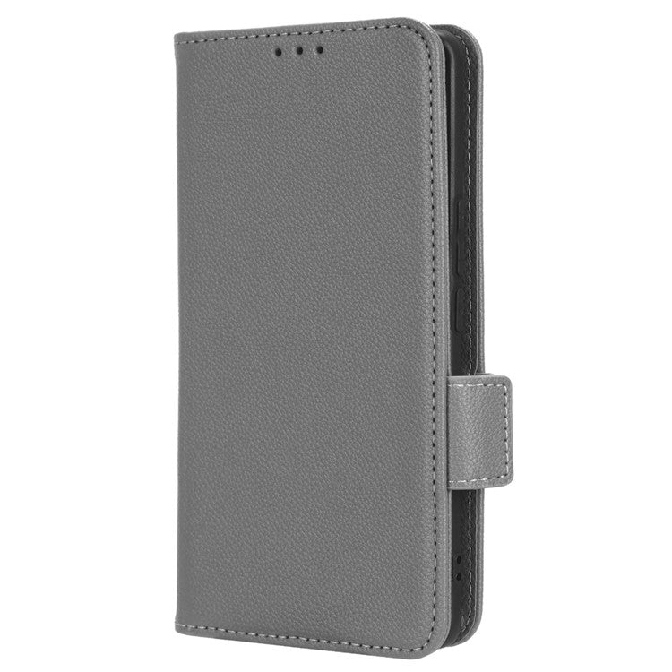 For vivo Y78+ 5G / Y78 5G / V29 Lite 5G Litchi Texture Magnetic Clasp Phone Case PU Leather Wallet Stand Cover - Grey