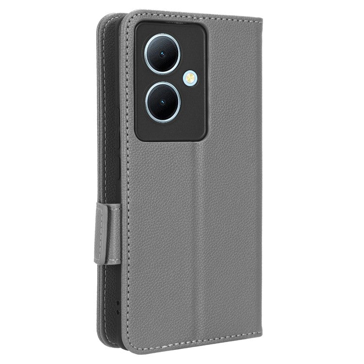 For vivo Y78+ 5G / Y78 5G / V29 Lite 5G Litchi Texture Magnetic Clasp Phone Case PU Leather Wallet Stand Cover - Grey