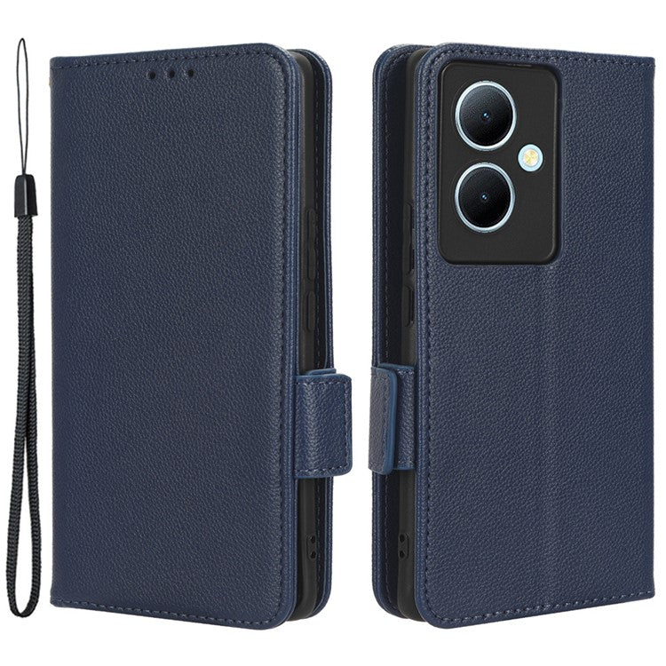 For vivo Y78+ 5G / Y78 5G / V29 Lite 5G Litchi Texture Magnetic Clasp Phone Case PU Leather Wallet Stand Cover - Dark Blue