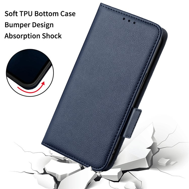 For vivo Y78+ 5G / Y78 5G / V29 Lite 5G Litchi Texture Magnetic Clasp Phone Case PU Leather Wallet Stand Cover - Dark Blue