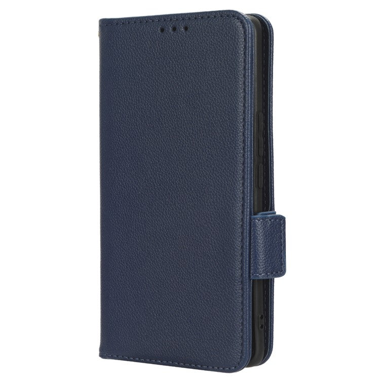 For vivo Y78+ 5G / Y78 5G / V29 Lite 5G Litchi Texture Magnetic Clasp Phone Case PU Leather Wallet Stand Cover - Dark Blue