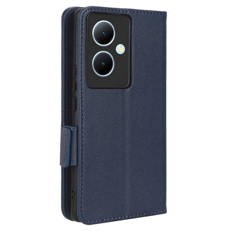 For vivo Y78+ 5G / Y78 5G / V29 Lite 5G Litchi Texture Magnetic Clasp Phone Case PU Leather Wallet Stand Cover - Dark Blue