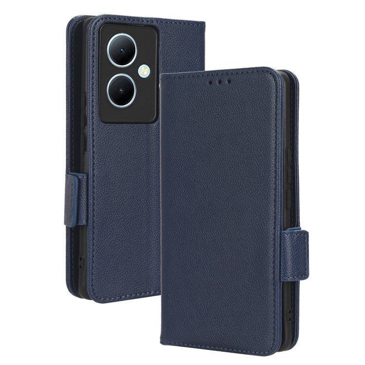 For vivo Y78+ 5G / Y78 5G / V29 Lite 5G Litchi Texture Magnetic Clasp Phone Case PU Leather Wallet Stand Cover - Dark Blue