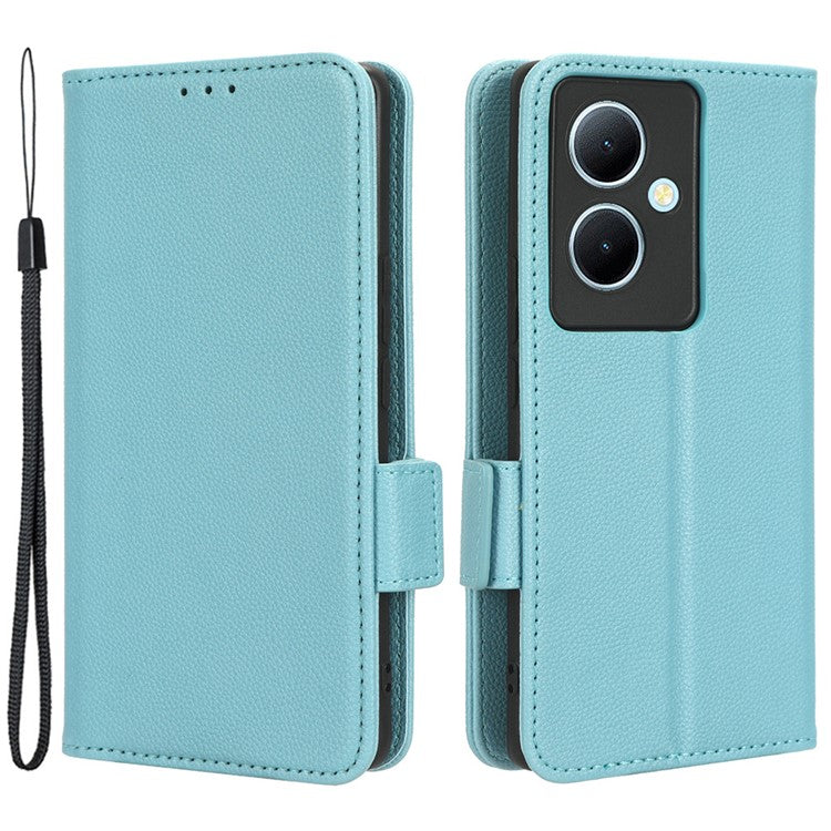 For vivo Y78+ 5G / Y78 5G / V29 Lite 5G Litchi Texture Magnetic Clasp Phone Case PU Leather Wallet Stand Cover - Baby Blue