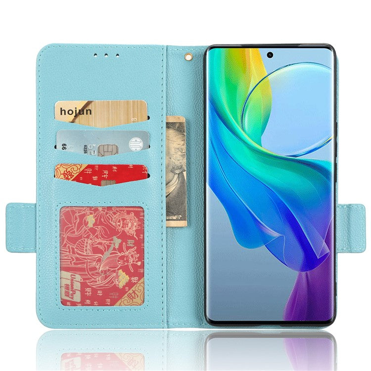 For vivo Y78+ 5G / Y78 5G / V29 Lite 5G Litchi Texture Magnetic Clasp Phone Case PU Leather Wallet Stand Cover - Baby Blue