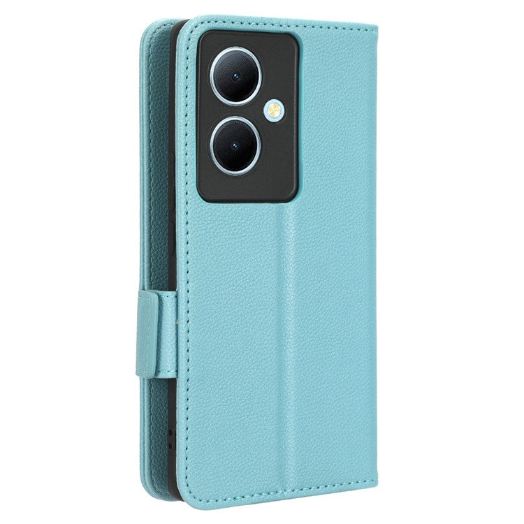 For vivo Y78+ 5G / Y78 5G / V29 Lite 5G Litchi Texture Magnetic Clasp Phone Case PU Leather Wallet Stand Cover - Baby Blue