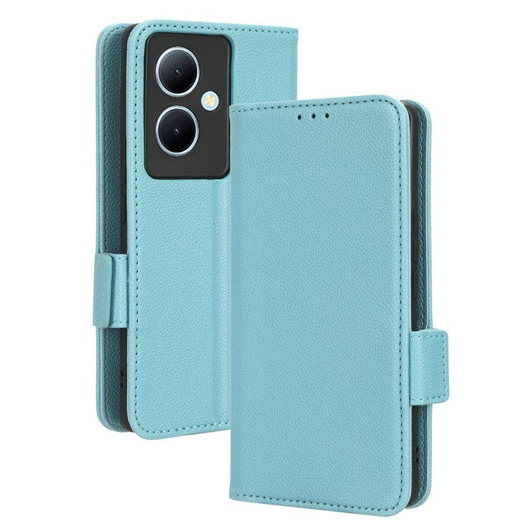 For vivo Y78+ 5G / Y78 5G / V29 Lite 5G Litchi Texture Magnetic Clasp Phone Case PU Leather Wallet Stand Cover - Baby Blue