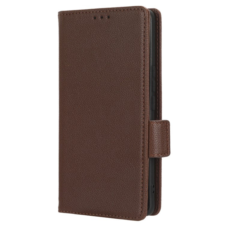 For vivo Y78+ 5G / Y78 5G / V29 Lite 5G Litchi Texture Magnetic Clasp Phone Case PU Leather Wallet Stand Cover - Brown