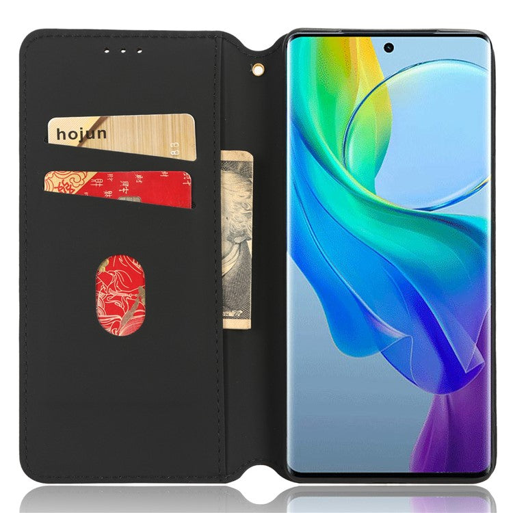 For vivo Y78 5G / Y78+ 5G / V29 Lite 5G Rhombus Imprinted Shell PU Leather Stand Shockproof Case Phone Cover - Black