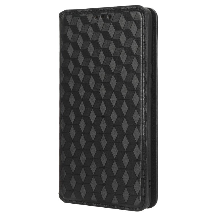 For vivo Y78 5G / Y78+ 5G / V29 Lite 5G Rhombus Imprinted Shell PU Leather Stand Shockproof Case Phone Cover - Black