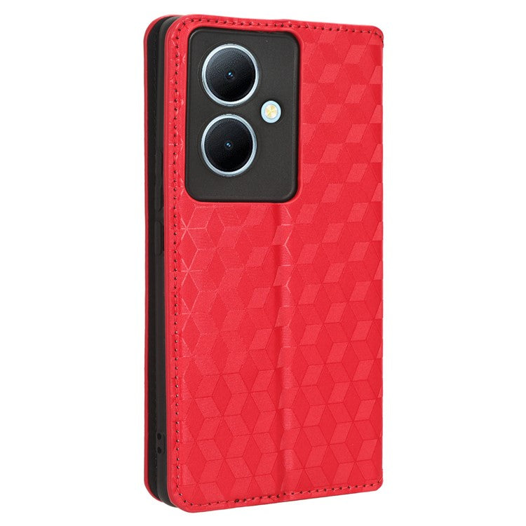 For vivo Y78 5G / Y78+ 5G / V29 Lite 5G Rhombus Imprinted Shell PU Leather Stand Shockproof Case Phone Cover - Red