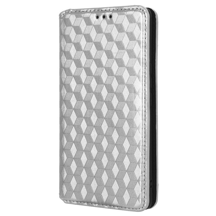 For vivo Y78 5G / Y78+ 5G / V29 Lite 5G Rhombus Imprinted Shell PU Leather Stand Shockproof Case Phone Cover - Silver