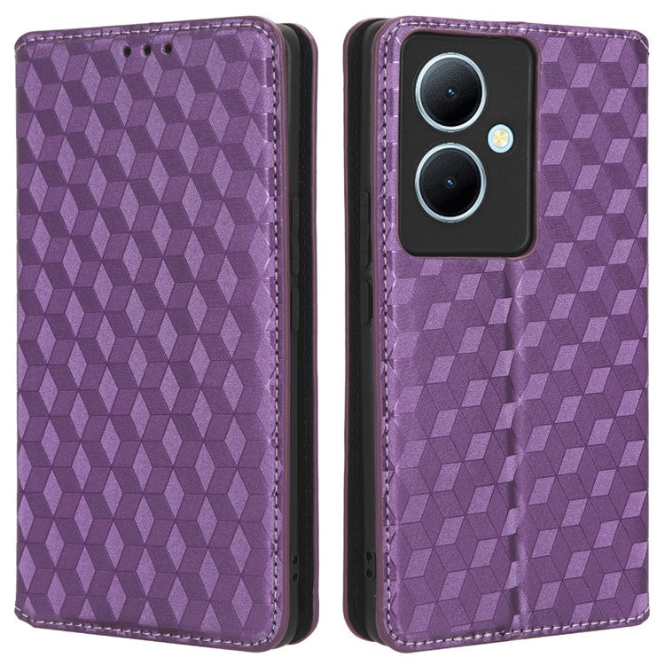 For vivo Y78 5G / Y78+ 5G / V29 Lite 5G Rhombus Imprinted Shell PU Leather Stand Shockproof Case Phone Cover - Purple