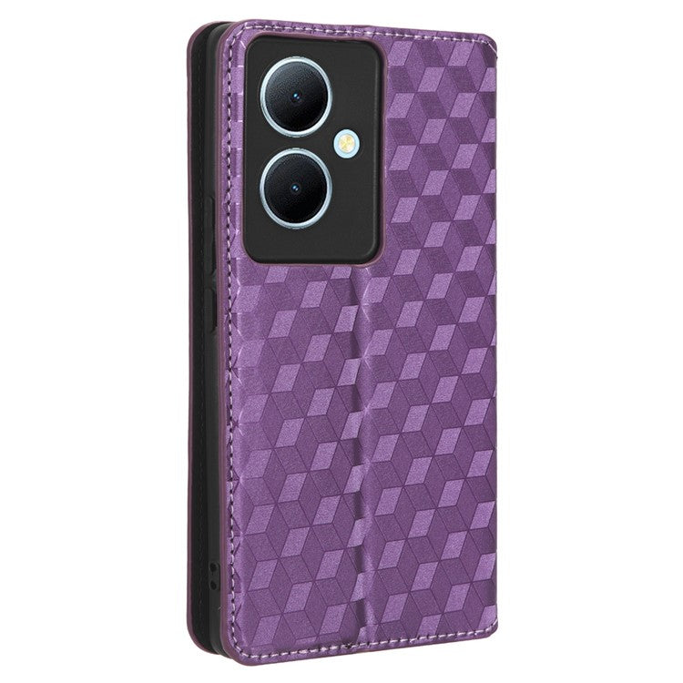 For vivo Y78 5G / Y78+ 5G / V29 Lite 5G Rhombus Imprinted Shell PU Leather Stand Shockproof Case Phone Cover - Purple