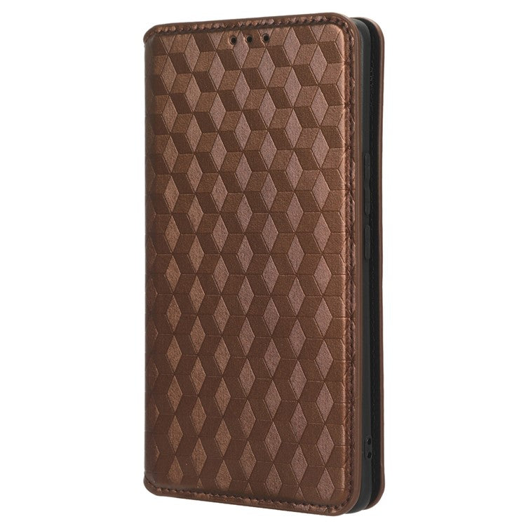 For vivo Y78 5G / Y78+ 5G / V29 Lite 5G Rhombus Imprinted Shell PU Leather Stand Shockproof Case Phone Cover - Brown