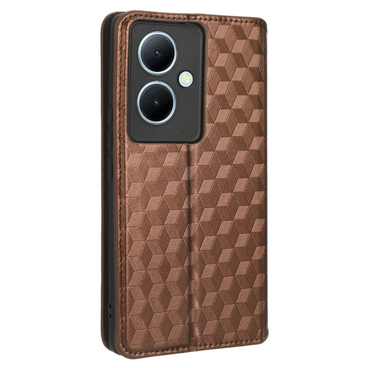 For vivo Y78 5G / Y78+ 5G / V29 Lite 5G Rhombus Imprinted Shell PU Leather Stand Shockproof Case Phone Cover - Brown