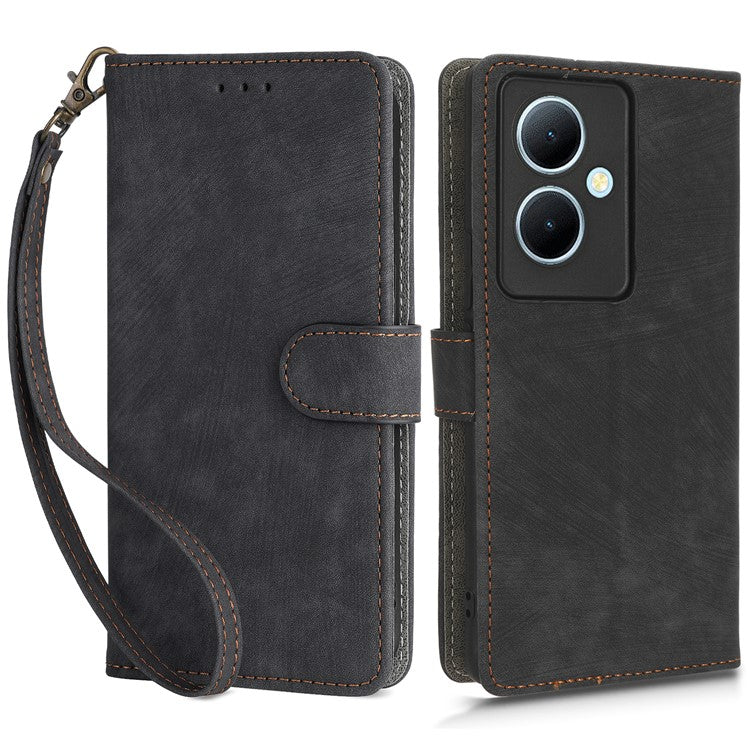 For vivo Y78+ 5G / Y78 5G / V29 Lite 5G Cellphone Cover RFID Blocking PU Leather Wallet Stand Case with Strap - Black