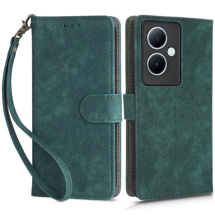 For vivo Y78+ 5G / Y78 5G / V29 Lite 5G Cellphone Cover RFID Blocking PU Leather Wallet Stand Case with Strap - Green