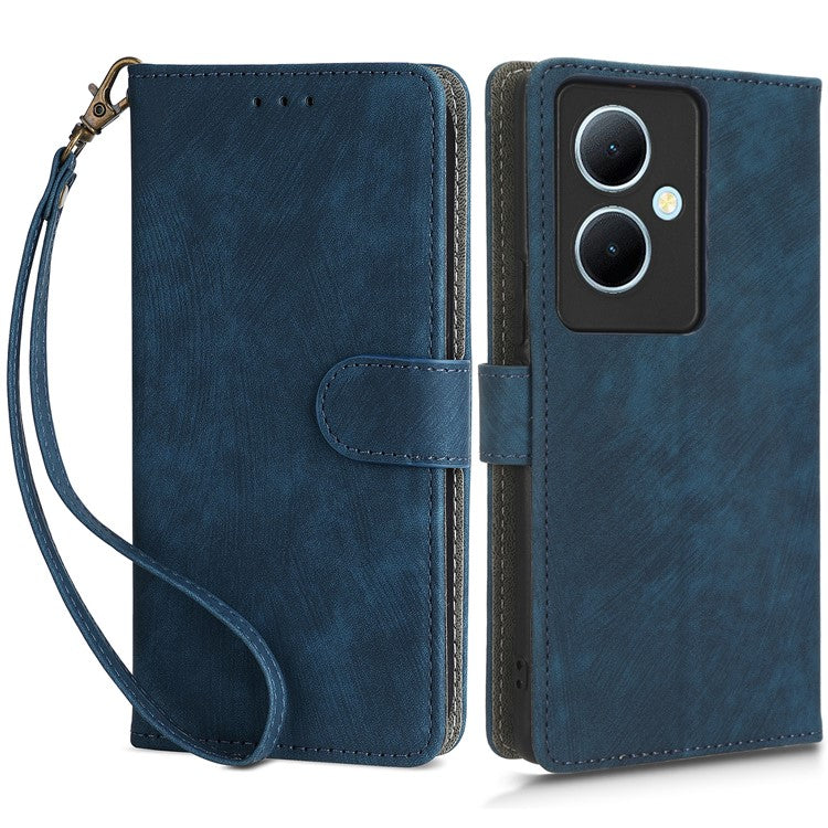 For vivo Y78+ 5G / Y78 5G / V29 Lite 5G Cellphone Cover RFID Blocking PU Leather Wallet Stand Case with Strap - Blue