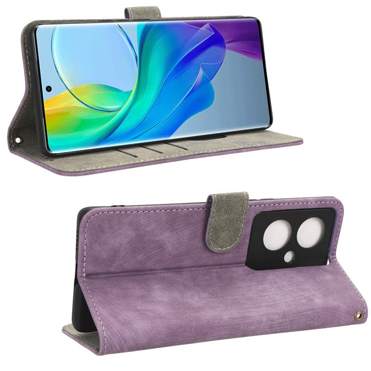 For vivo Y78+ 5G / Y78 5G / V29 Lite 5G Cellphone Cover RFID Blocking PU Leather Wallet Stand Case with Strap - Purple