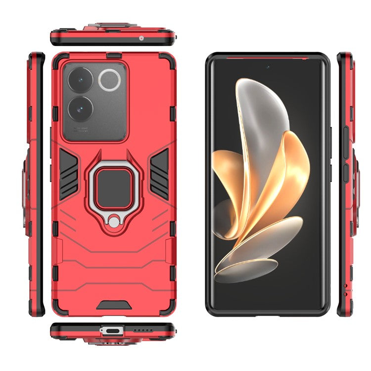 For vivo S17e 5G Ring Kickstand Cell Phone Case TPU + PC Shockproof Back Cover - Red