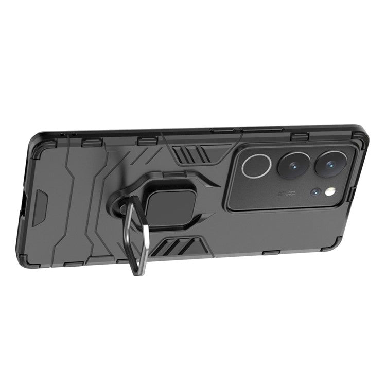 For vivo S17 / S17 Pro 5G Cell Phone Case Ring Kickstand TPU + PC Anti-drop Back Cover - Black