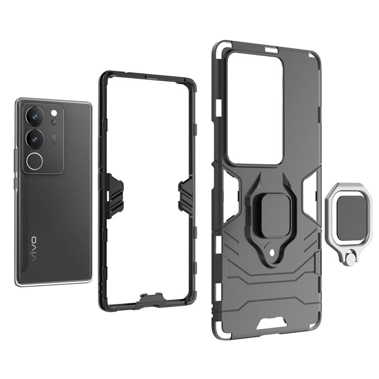 For vivo S17 / S17 Pro 5G Cell Phone Case Ring Kickstand TPU + PC Anti-drop Back Cover - Black