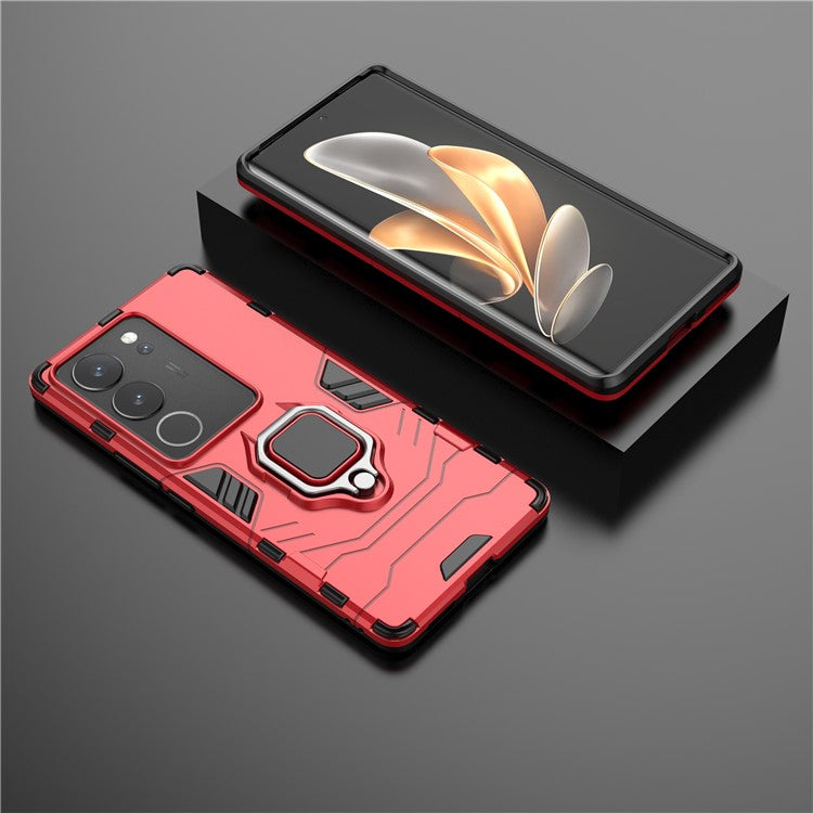 For vivo S17 / S17 Pro 5G Cell Phone Case Ring Kickstand TPU + PC Anti-drop Back Cover - Red